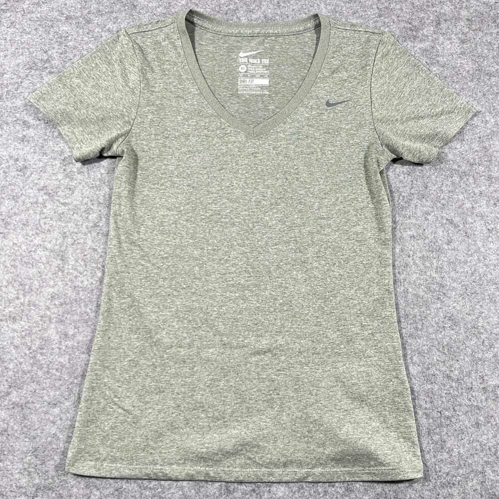 Nike Dri Fit Legend Training T Shirt Womens XS Heather Gray Short Sleeve V Neck - Picture 1 of 7